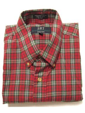 Vtg 90s SRT Special Reserve Traditional Plaid Shirt Sz L OCBD Preppy (M402)